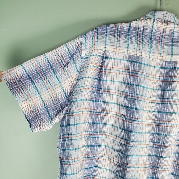 Tommy Bahama Paradigm Blue Plaid Linen Button Short Sleeve Shirt Size Large - Picture 6 of 9